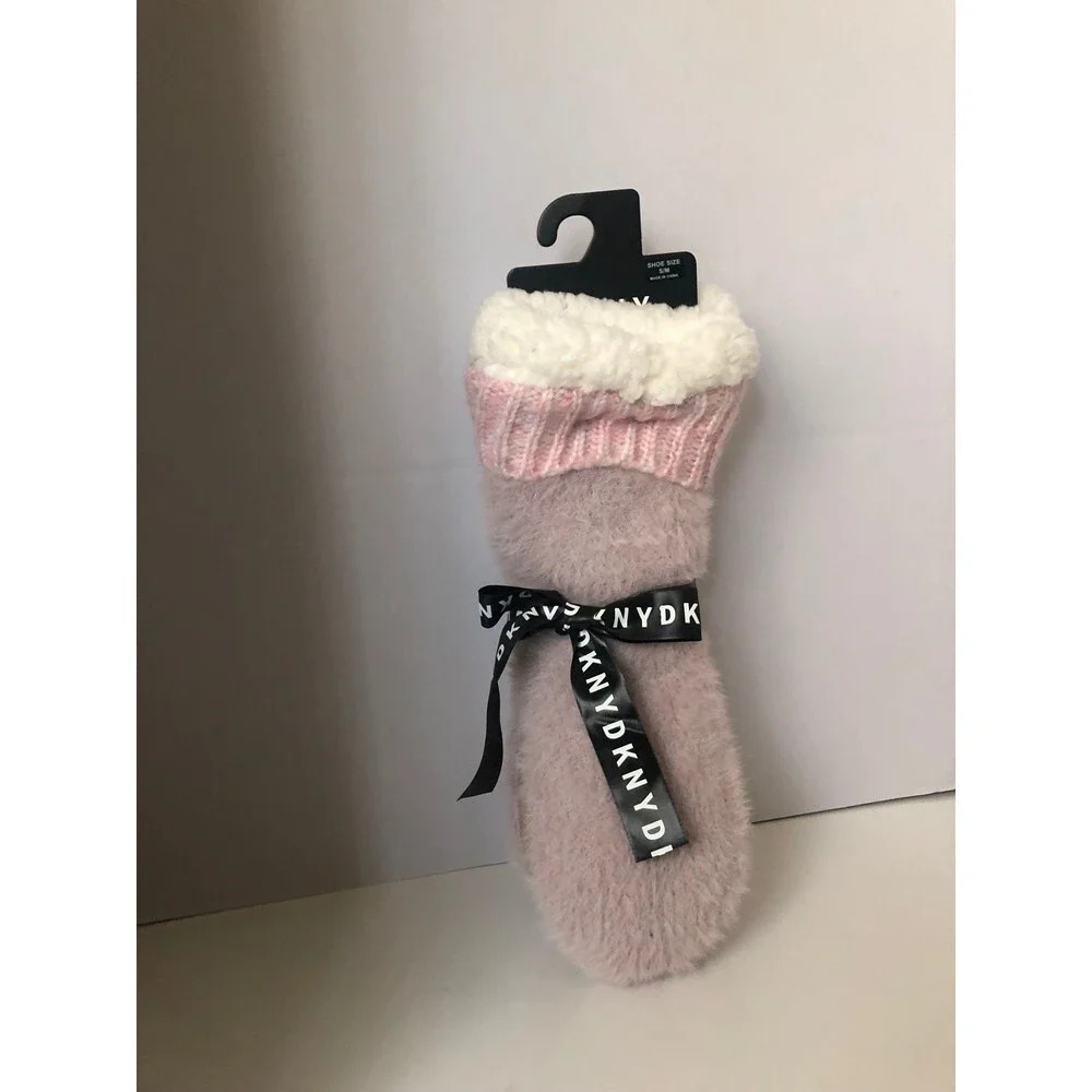 DKNY Faux Fur Violet Ice Slipper Socks Sz S-M NEW